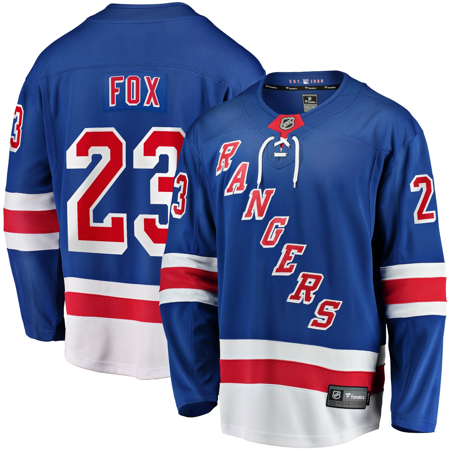 Adam Fox New York Rangers Fanatics Branded 2017/18 Home Breakaway Replica Jersey &#8211; Blue